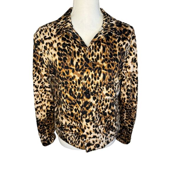 LuLaRoe Women’s Medium Leopard Print Kenny‎ Denim Jacket EUC - Picture 1 of 8